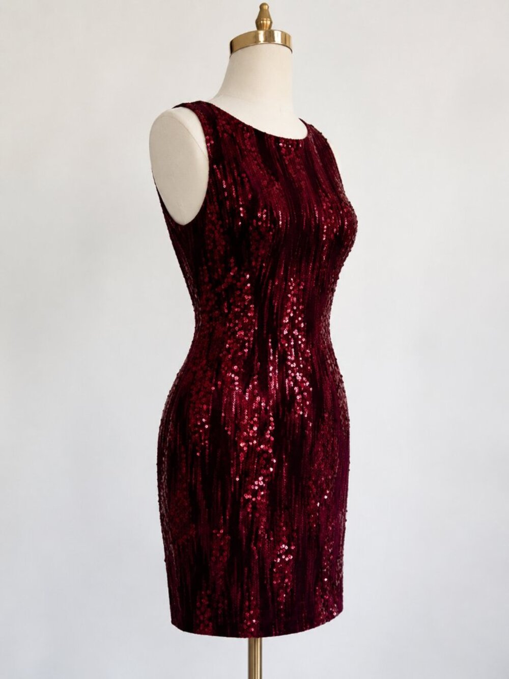 Emerald Sundae Burgundy Sequin Cocktail Mini Dress S Velvet Evening Glam NEW - Picture 8 of 10